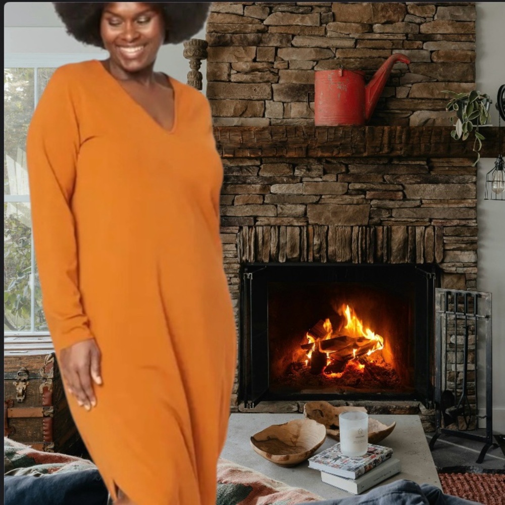 UNIVERSAL STANDARD ICONIC GENEVA V-NECKLINE DRESS ( SZ 10-12 ) CARAMEL CAFE - Picture 6 of 11